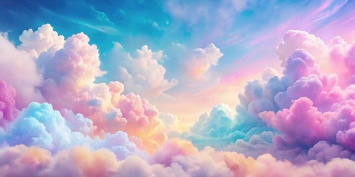 Cotton candy sky with fluffy clouds, bright colors, whimsy,  bright colors, whimsy