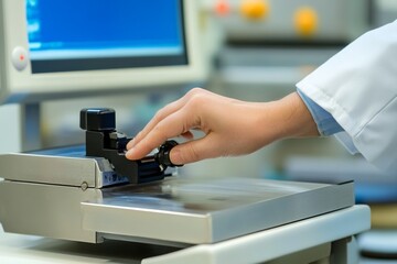 Close-up of female scientist handling laboratory equipment in research facility