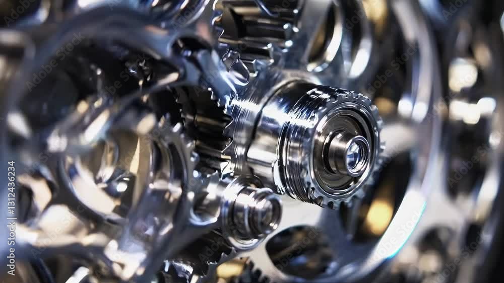 Poster close-up video of intricate gears in motion, showcasing a detailed and mechanical concept. shot from