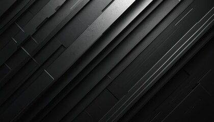 Obraz premium Black, grey tech geometric background. Metal stripes, lines, dark gradient. Futuristic minimal design for corporate presentation, science fiction wallpaper, ambient booklet template. Glistering