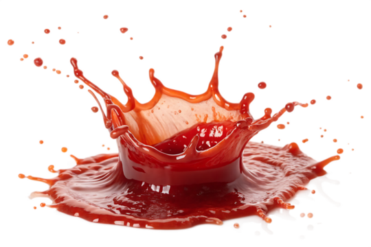 
red tomato ketchup splashes isolated on white background PNG.AI GENERATED