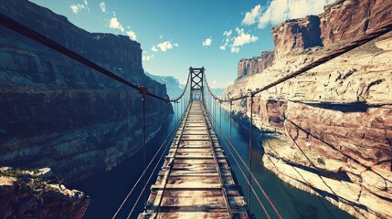 Fototapeta premium Canyon Suspension Bridge, Rugged Landscape, Adventure, Overlook