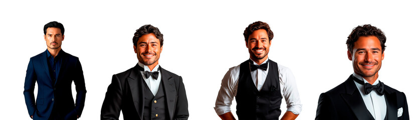 Happy hotel waiter portrait isolated on transparent background