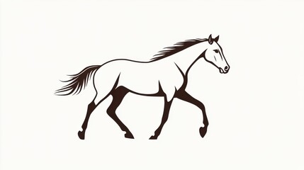 Stylized illustration of a horse in motion, depicted in a simple, elegant line drawing style against a white background.