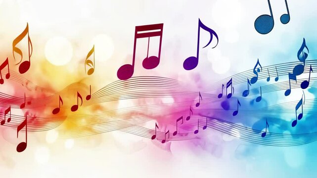 Animated colorful watercolor background with musical notes