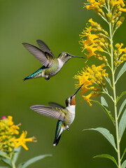 Fototapeta premium hummingbird and a goldenrod