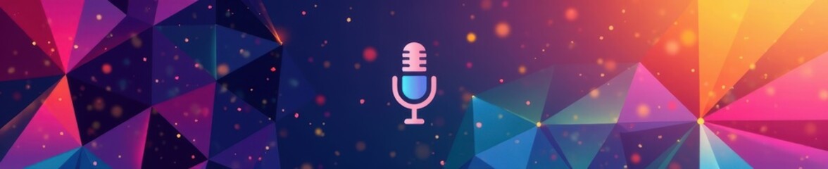 Abstract geometric shapes, vibrant gradients, podcast mic icon, template, texture, shape