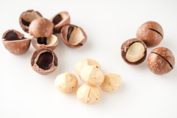 macadamia nuts on white background