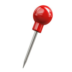 3D realistic pushpin with a sleek and detailed design, isolated on a white background. High-resolution image perfect for presentations, office supplies, and design projects.
