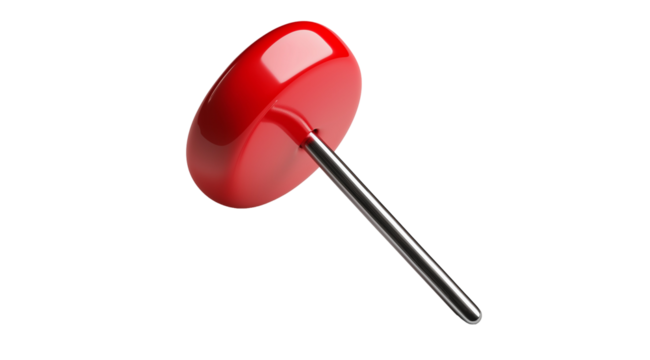 3D realistic pushpin with a sleek and detailed design, isolated on a white background. High-resolution image perfect for presentations, office supplies, and design projects.