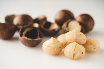macadamia nuts on white background