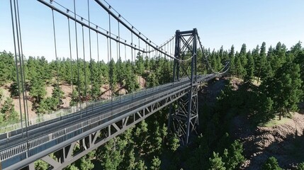 Modern Suspension Bridge Over Mountain Forest