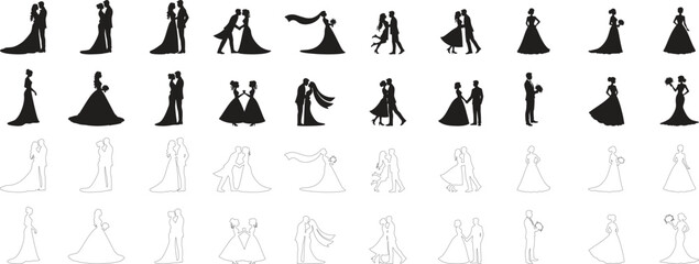 Set of black and white silhouette design Wedding icon vector illustration with white background
