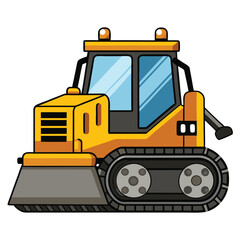 A cartoon illustration of a yellow tracked bulldozer heavy equipment machine