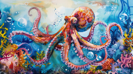 Obraz premium watercolor painting of octopus