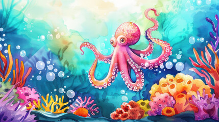 Fototapeta premium watercolor painting of octopus