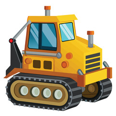 A cartoon illustration of a yellow bulldozer with caterpillar tracks