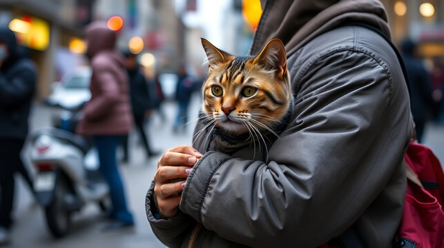 cat panhandler living on the streets in poverty