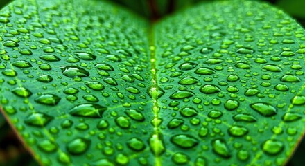 Water Droplets on Green Leaf Close Up Capturing Freshness and Detail