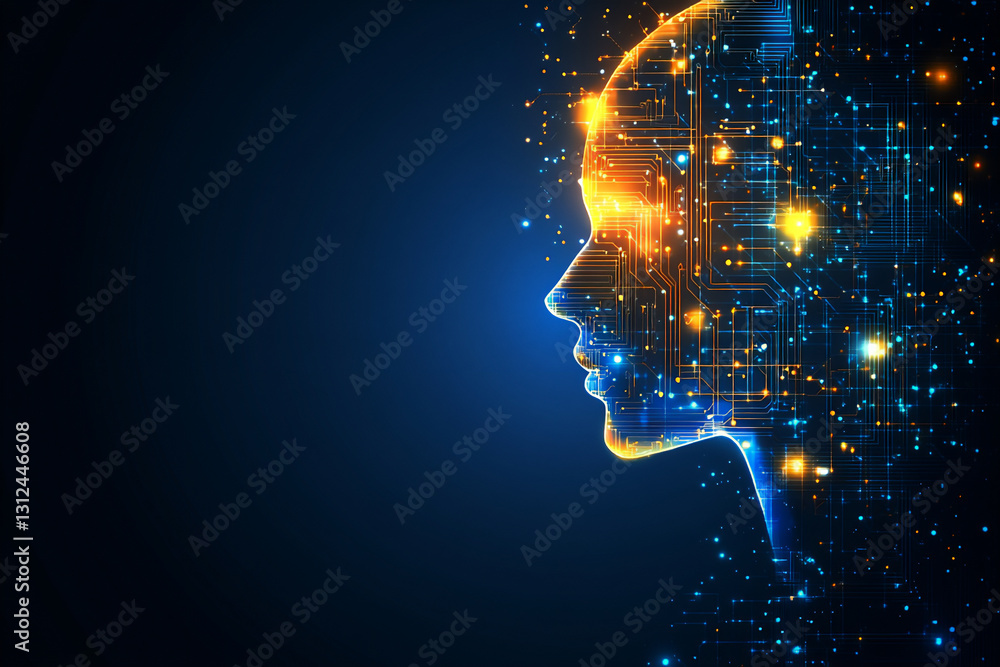 Poster artificial intelligence concept with circuit board in the shape of a human