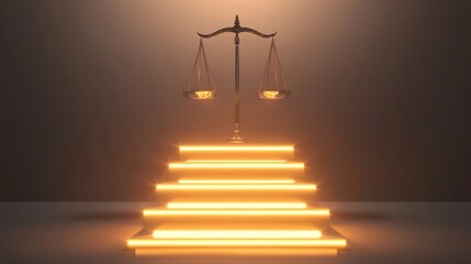 Symbolic representation of access to justice with glowing steps leading to a balanced scale at the top