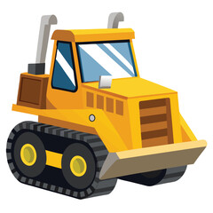 A cartoon illustration of a yellow tracked vehicle construction machine for kids