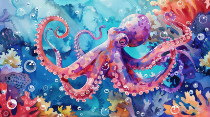 Fototapeta premium watercolor painting of octopus