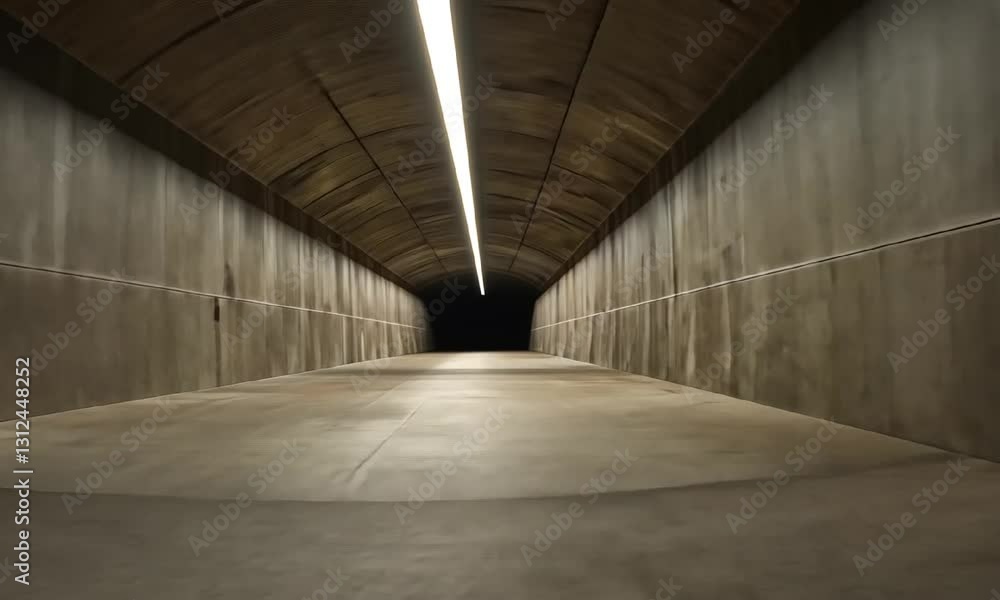 Poster a minimalist architectural space featuring a long, illuminated corridor with smooth concrete surface