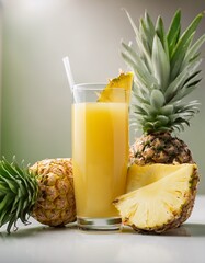 Delicioso zumo de piña y piñas, hiperrealista, 4k