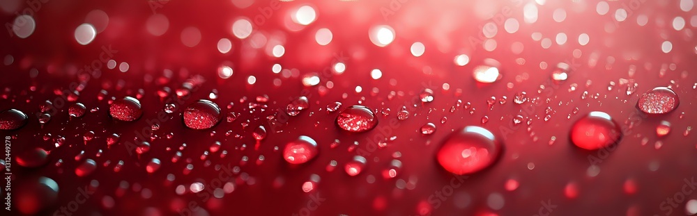 Aufkleber water drops on red surface with bokeh light effects creating romantic atmosphere. macro photography 