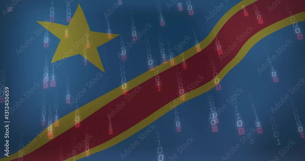 Poster democratic republic of congo flag with binary code animation overlay