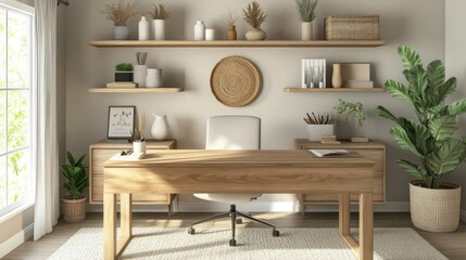 A well lit and organized modern home office work space