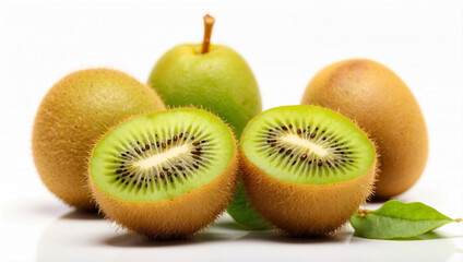 Fototapeta premium A Fresh Ripe Kiwi Fruit Isolated on White, Showcasing Its Unique Texture and Flavor