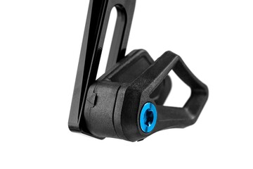 Obraz premium Chain guide bicycle part designed for oval and round bicycle chainrings isolated on white background floating above the ground.