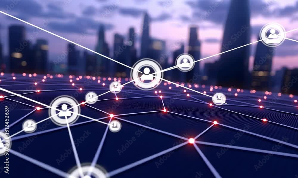 Poster a digital network connection symbolizes communication and data sharing in a futuristic city. the glo