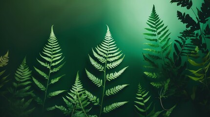 Lush Green Ferns on Dark Background Evoking Nature and Freshness