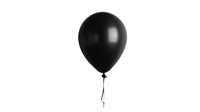 Single black balloon floating with transparent background