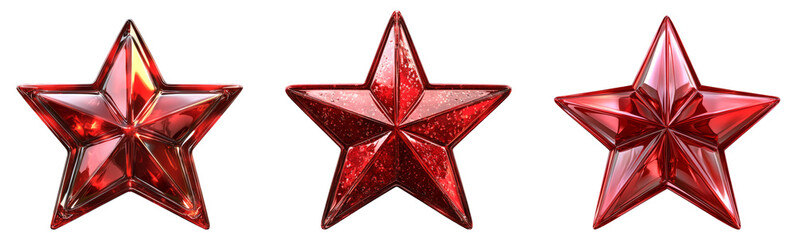Three Red Star Shapes on Transparent Background for Design Projects