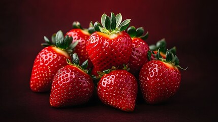 Strawberries piled on dark surface; studio setup for food photography with blurred background and potential promotion use