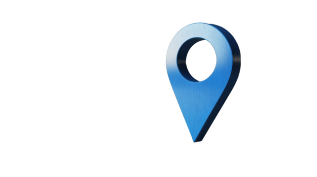 Blue metallic location pin showing position on transparent background