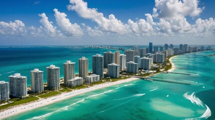Naklejka premium Stunning Aerial View Sunny Isles Beach Florida Oceanfront Condos