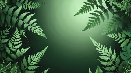 Fern Leaf Frame with Green Gradient Background for Natural Designs