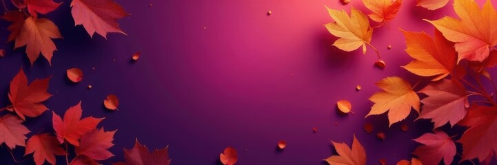 Dry orange metallic leaves, violet background Geometric autumnal design , macro, photo, fall