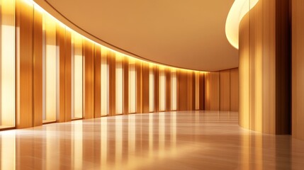Obraz premium Modern interior of a spacious, elegantly lit room with wooden accents, showcasing minimalist design