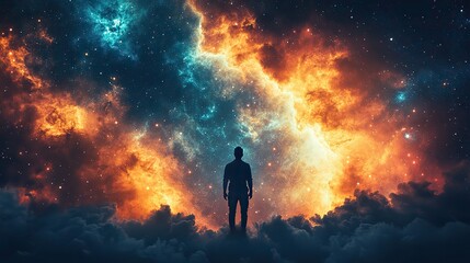 Fototapeta premium faith heavenly background man looking at the heavens in the background