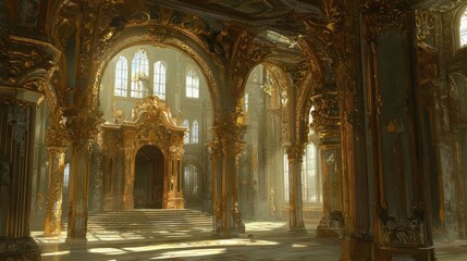 Fototapeta premium Magnificent Grand Hall with Golden Accents and Soft Light