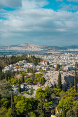 Obraz premium Greece, Athens, hysteroscopy, Hill of the Nymphs, and the church of Agia Marina National Observatory.