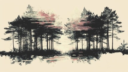 Fototapeta premium Abstract forest landscape with digital glitch effect for modern wall art decor