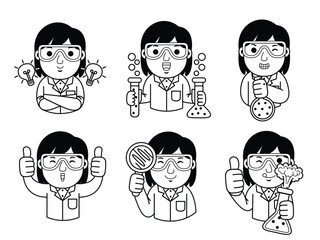 woman chemist cartoon character line art