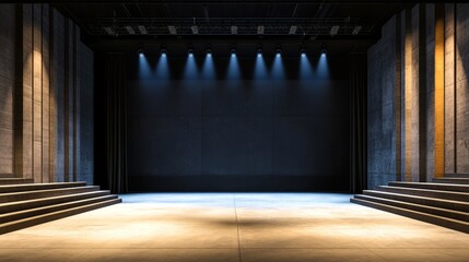 Fototapeta premium Empty stage with dramatic lighting and architectural elements, suitable for performances or events